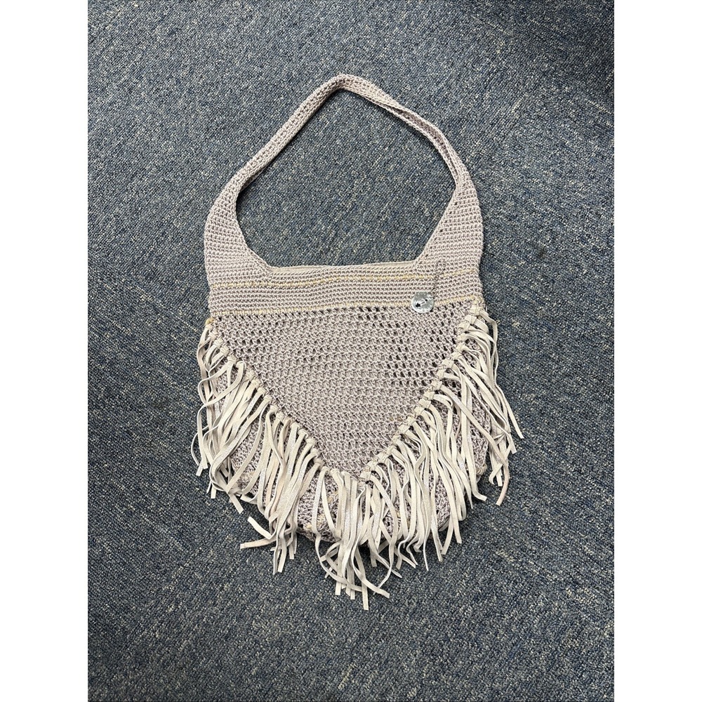 THE SAK Back to Bali Ltd Edition Lavendar Crochet w/Leather Fringe Shoulder Hobo